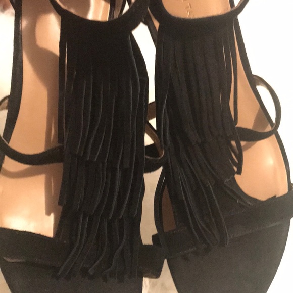 Ann Taylor Shoes - Ann Taylor black suede sandal heels suede fringe